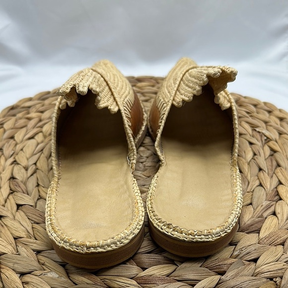 Woman’s  Tan Leather and Cream Woven Raffia Slippers Very Unique - Picture 5 of 6